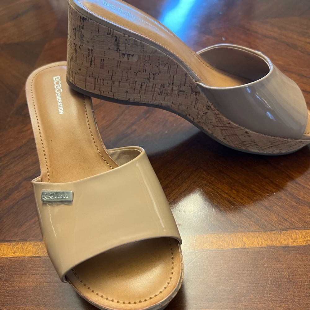 BCBG Max Azria Beige Wedge Sandals